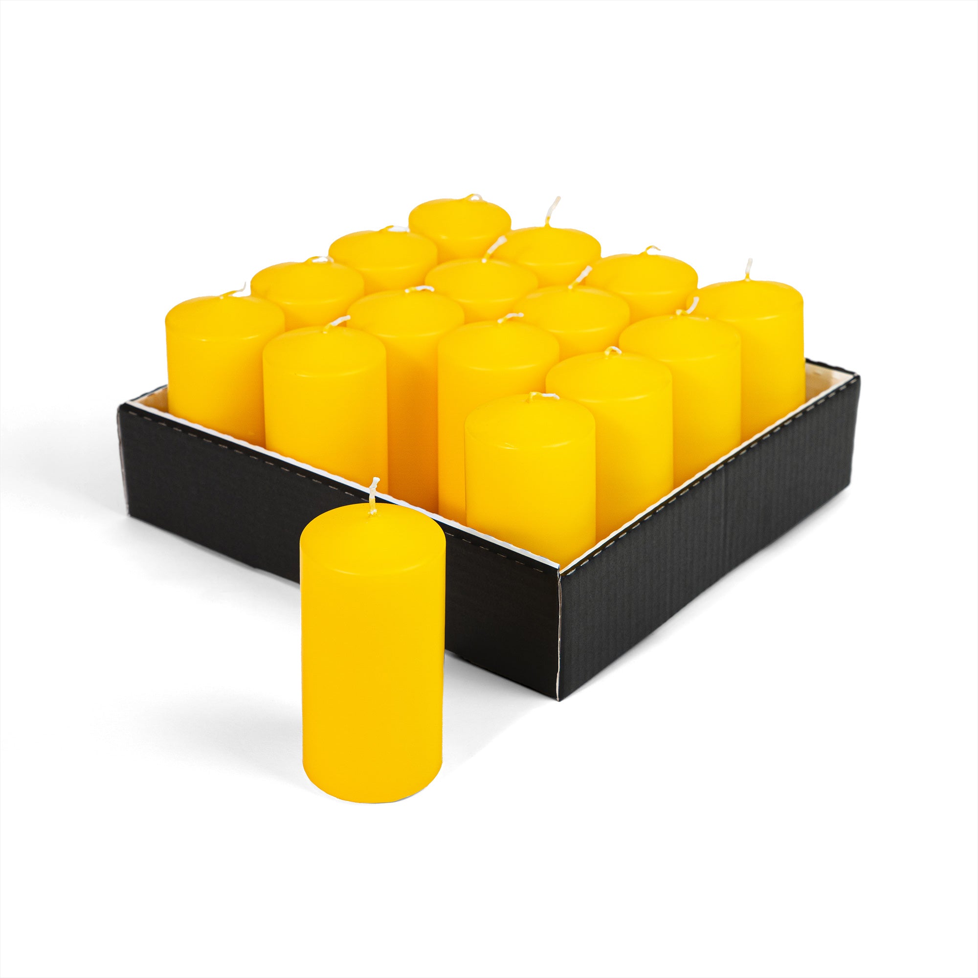 Cylindrical Candles Ø60 mm. H 120 mm. Yellow, tray of 16 pieces, burn time ±51 hours