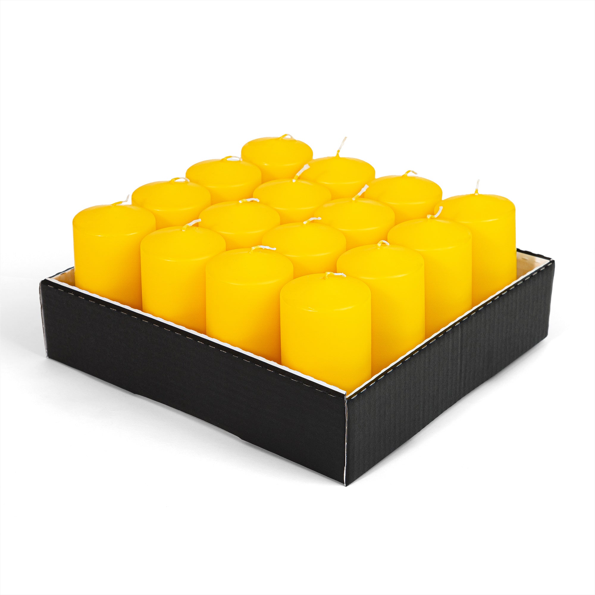 Cylindrical Candles Ø60 mm. H 120 mm. Yellow, tray of 16 pieces, burn time ±51 hours