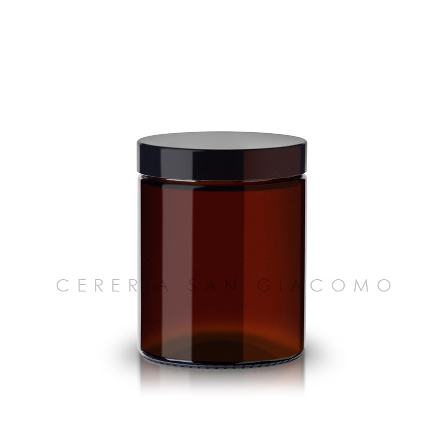 Vaso in vetro ambra da 150 gr. Ø65 mm. h 83 mm. con tappo in Urea Cereria San Giacomo
