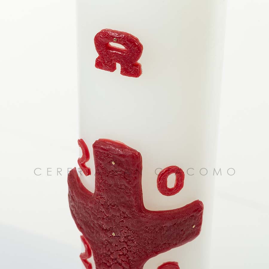 Cero Pasquale in cera bianca completo di immagini in cera in rilievo "Croce Rossa" Candele.it