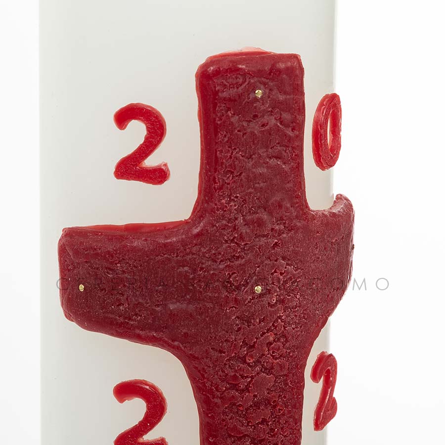Cero Pasquale in cera bianca completo di immagini in cera in rilievo "Croce Rossa" Candele.it