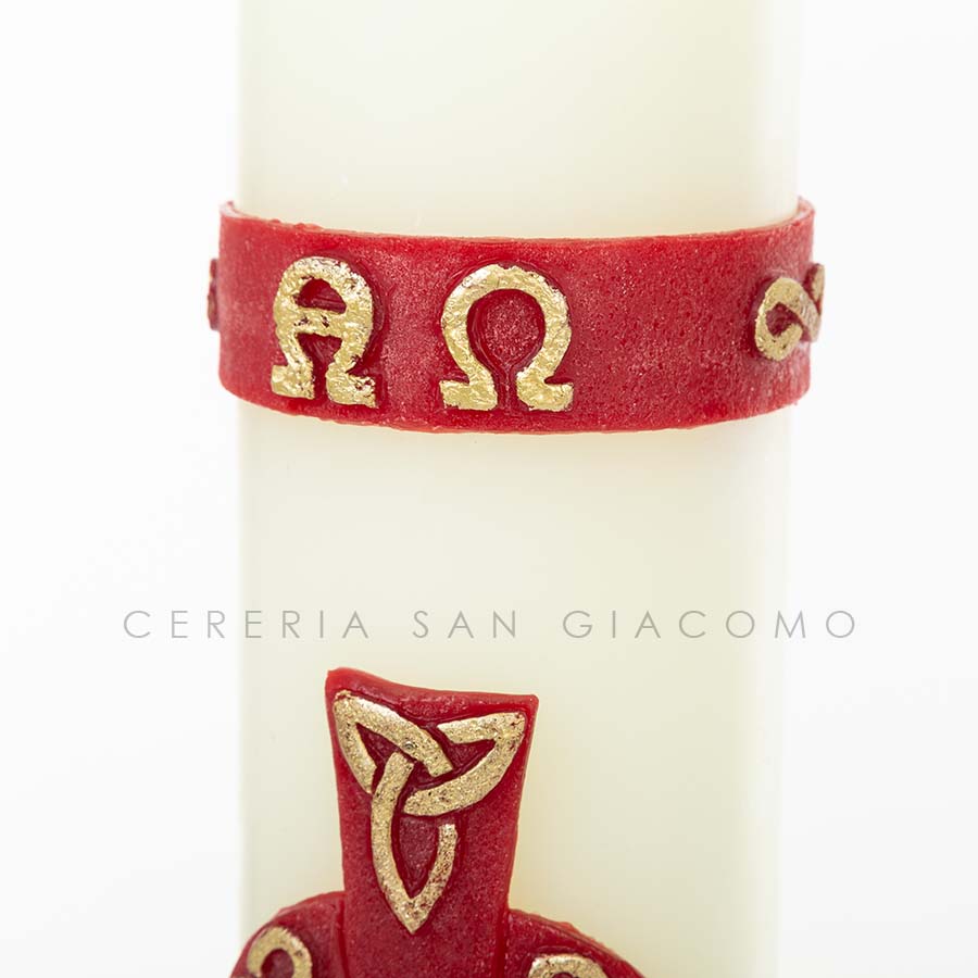 Cero Pasquale in cera bianca completo di immagini in cera in rilievo "Croce Santa Trinità" Candele.it