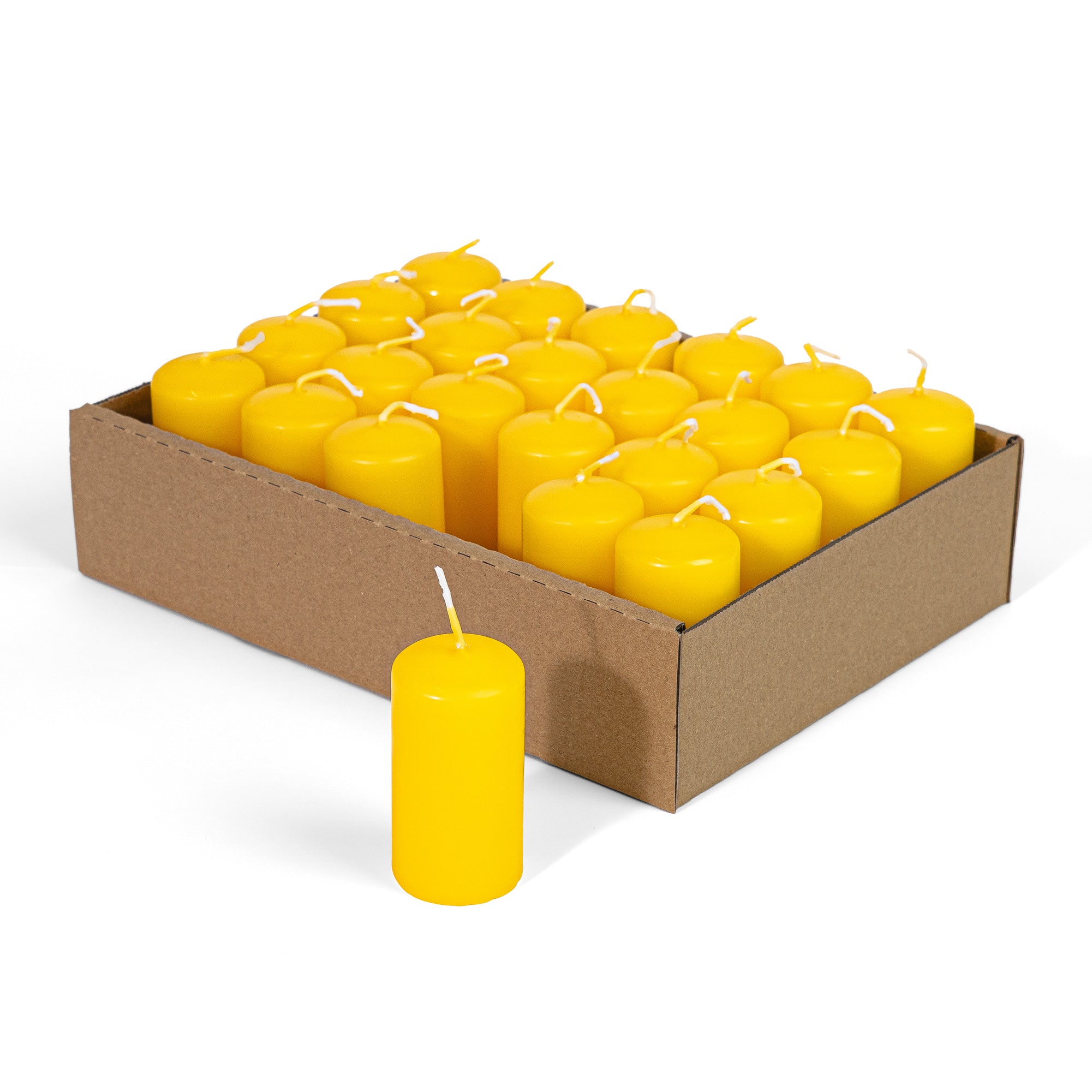 Cylindrical Candles Ø40 mm . h 80 mm. Yellow in trays of 24 pcs. duration ±18 hours