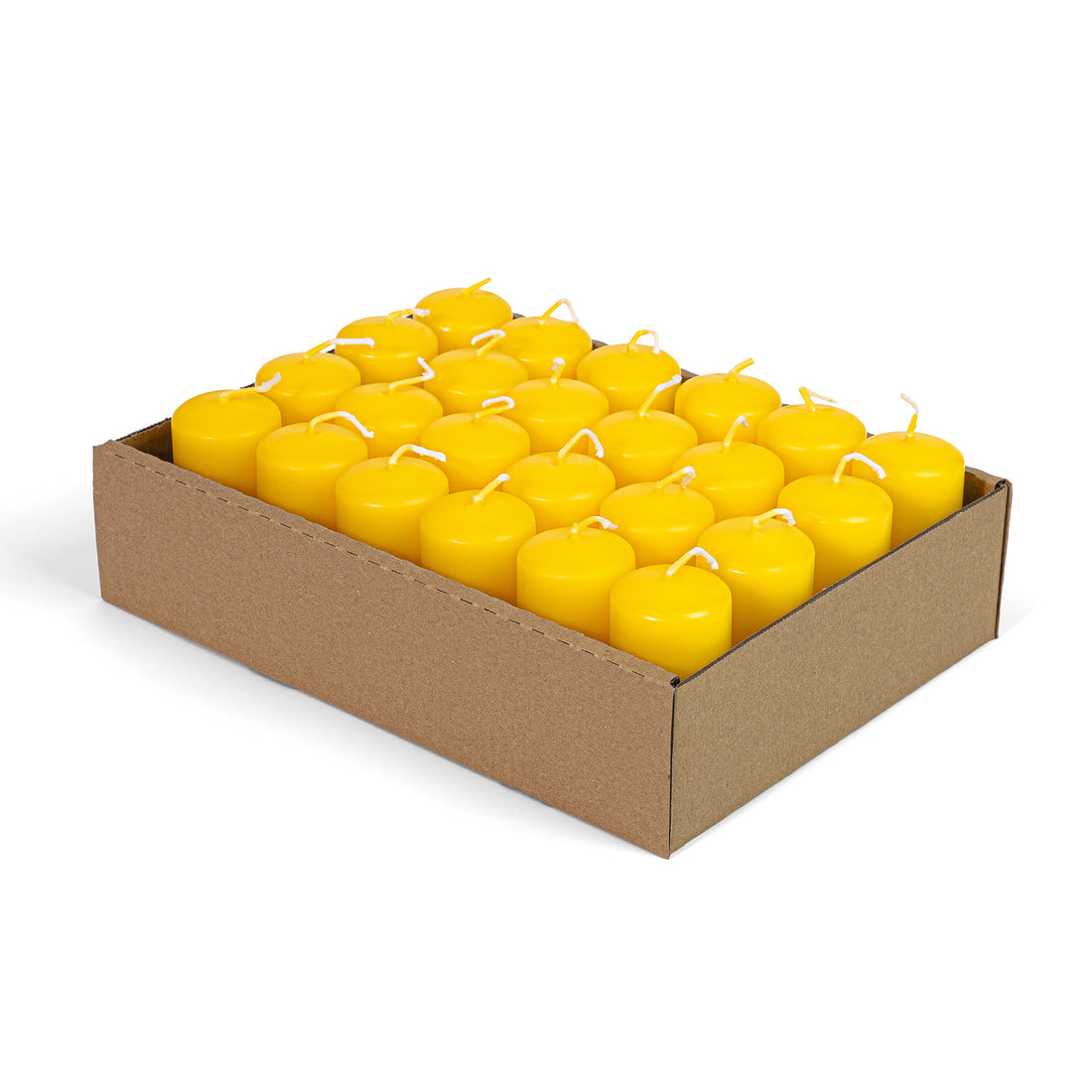 Cylindrical Candles Ø40 mm . h 80 mm. Yellow in trays of 24 pcs. duration ±18 hours