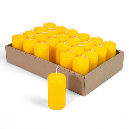 Cylindrical Candles Ø50 mm, h 100 mm. Yellow, in trays of 24 pieces, duration ±33 hours