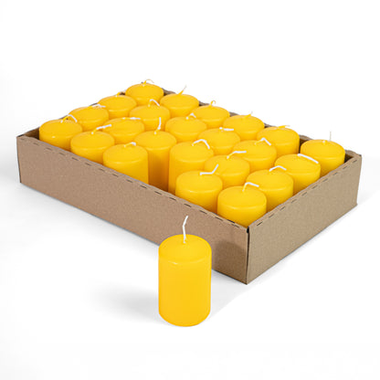 Cylindrical Candles Ø50 mm. h 80 mm. Yellow in a tray of 24 pieces, duration ±26 hours