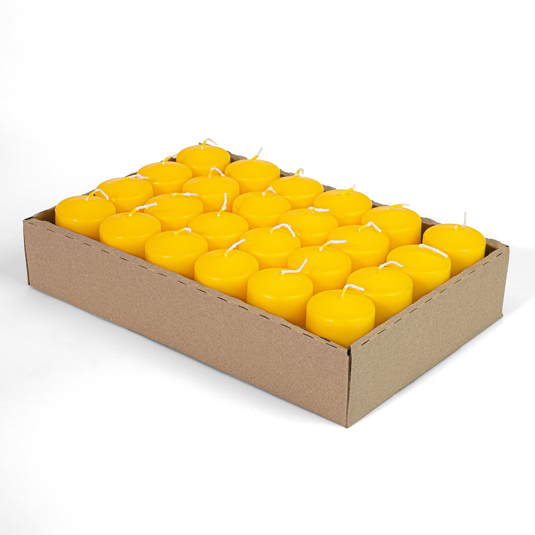Cylindrical Candles Ø50 mm. h 80 mm. Yellow in a tray of 24 pieces, duration ±26 hours
