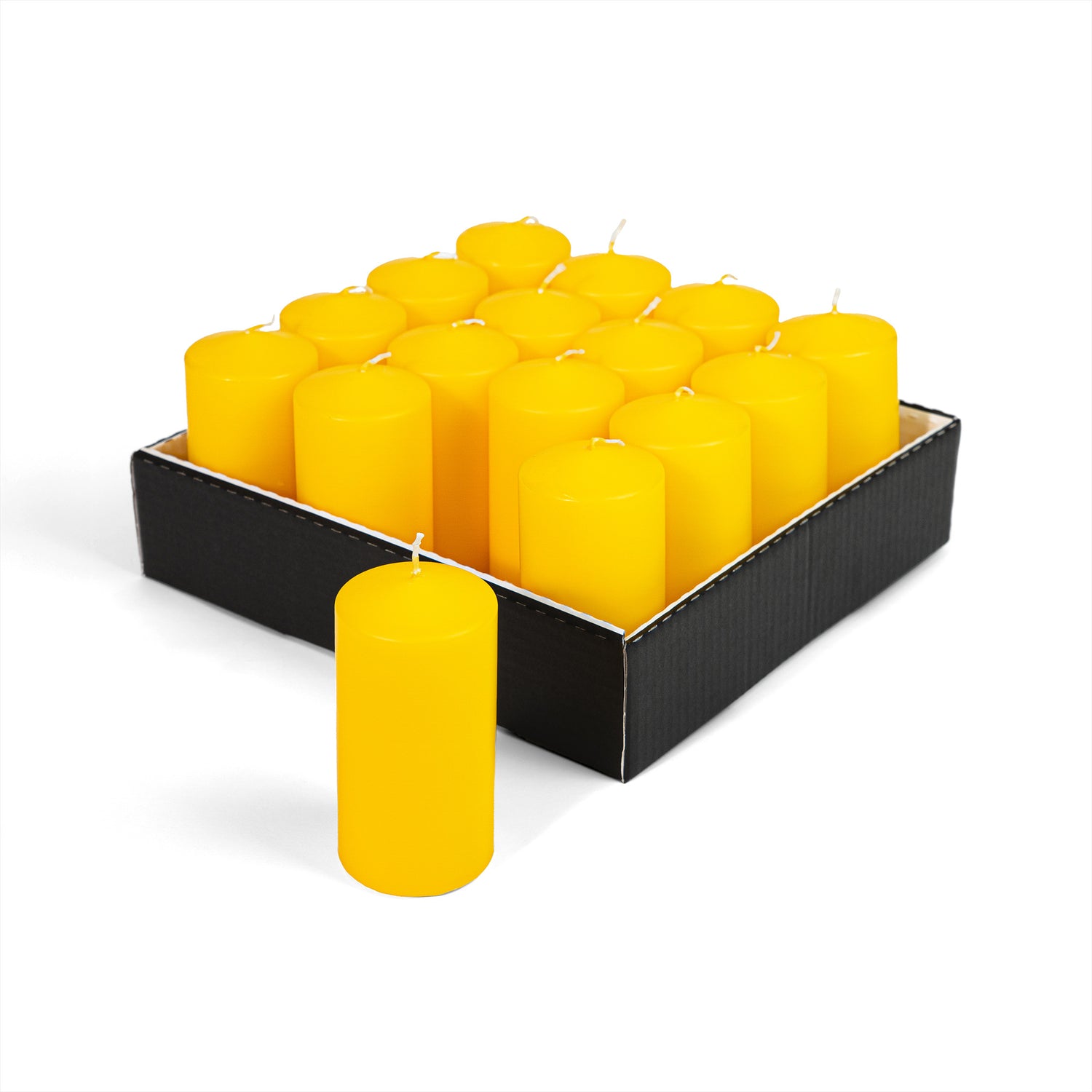 Cylindrical Candles Ø60 mm. H 120 mm. Yellow, tray of 16 pieces, burn time ±51 hours