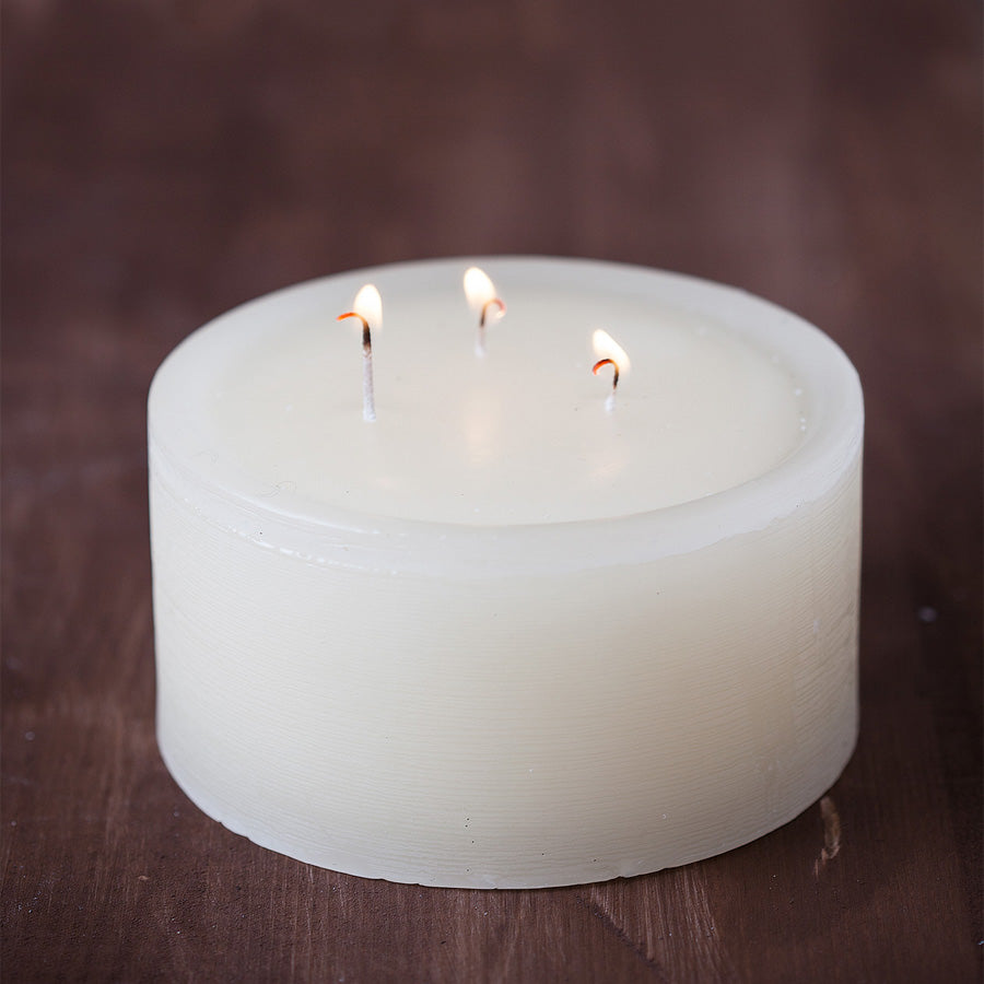 Candele Cilindriche a Tre stoppini Bianche Marmorizzate Rustiche Cereria San Giacomo