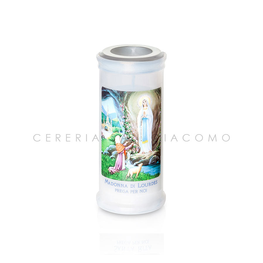 Cero Votivo Art. 40 con disco e immagine Madonna di Lourdes scatola da 30 Candele-cereriasangiacomo