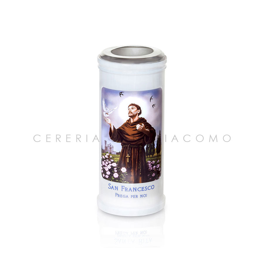 Cero Votivo Art. 40 con disco e immagine San Francesco scatola da 30 Candele-cereriasangiacomo
