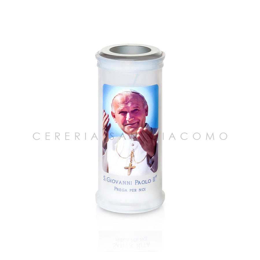 Cero Votivo Art. 40 con disco e immagine San Giovanni Paolo II scatola da 30 Candele-cereriasangiacomo