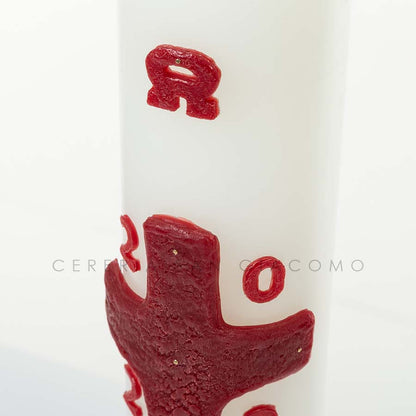 Cero Pasquale in cera bianca completo di immagini in cera in rilievo "Croce Rossa" Candele.it