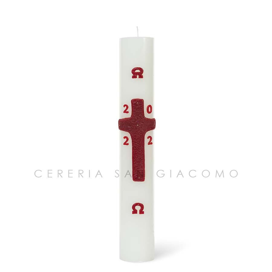 Cero Pasquale in cera bianca completo di immagini in cera in rilievo "Croce Rossa" Candele.it