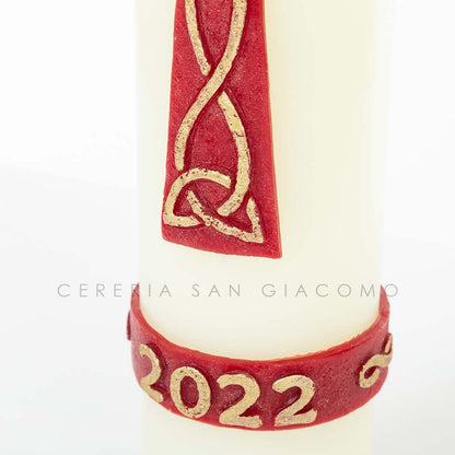 Cero Pasquale in cera bianca completo di immagini in cera in rilievo "Croce Santa Trinità" Candele.it