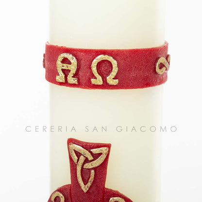 Cero Pasquale in cera bianca completo di immagini in cera in rilievo "Croce Santa Trinità" Candele.it