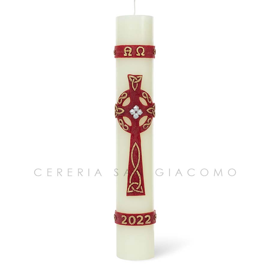 Cero Pasquale in cera bianca completo di immagini in cera in rilievo "Croce Santa Trinità" Candele.it