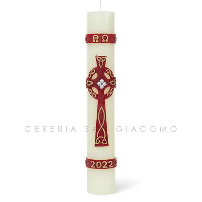 Cero Pasquale in cera bianca completo di immagini in cera in rilievo "Croce Santa Trinità" Candele.it