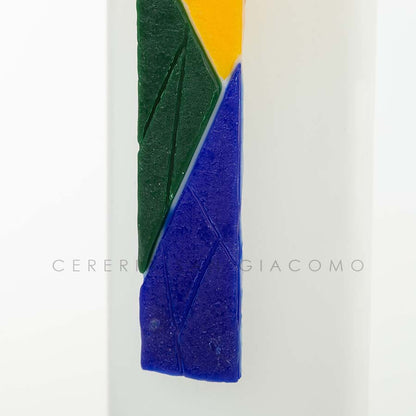 Cero Pasquale in cera bianca completo di immagini in cera in rilievo "Croce Multicolore" Candele.it