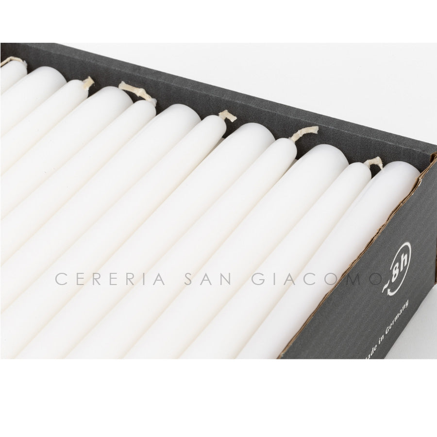 Candele coniche Bianche Ø 23 mm. h 250 mm. durata 8 ore confezione da 48 pezzi Candele-cereriasangiacomo
