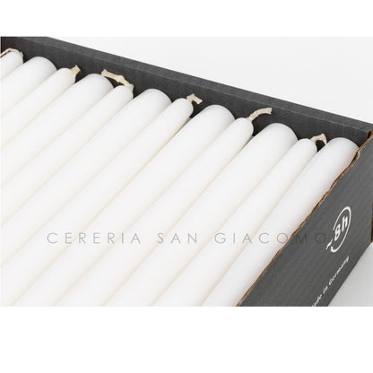 Candele coniche Bianche Ø 23 mm. h 250 mm. durata 8 ore confezione da 48 pezzi Candele-cereriasangiacomo