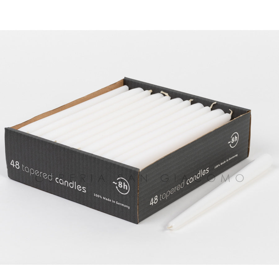 Candele coniche Bianche Ø 23 mm. h 250 mm. durata 8 ore confezione da 48 pezzi Candele-cereriasangiacomo