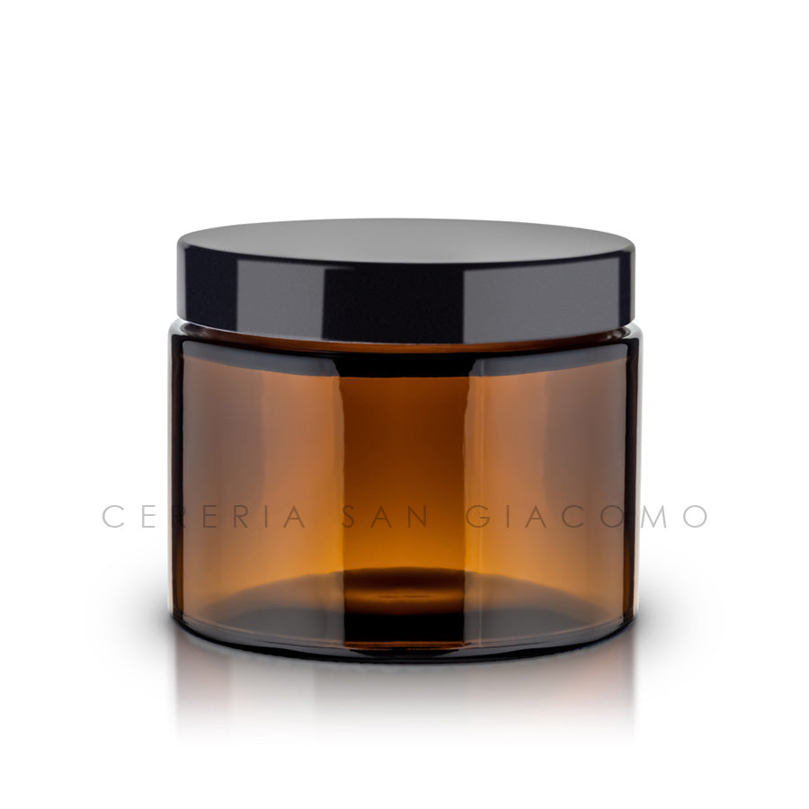 Vaso in vetro ambra da 450 gr. Ø110 mm. h 70 mm. con tappo in urea Cereria San Giacomo