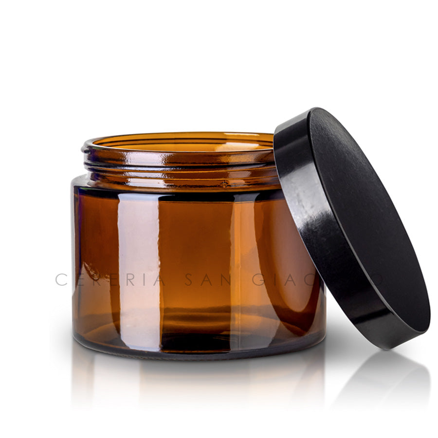 Vaso in vetro ambra da 450 gr. Ø110 mm. h 70 mm. con tappo in urea Cereria San Giacomo
