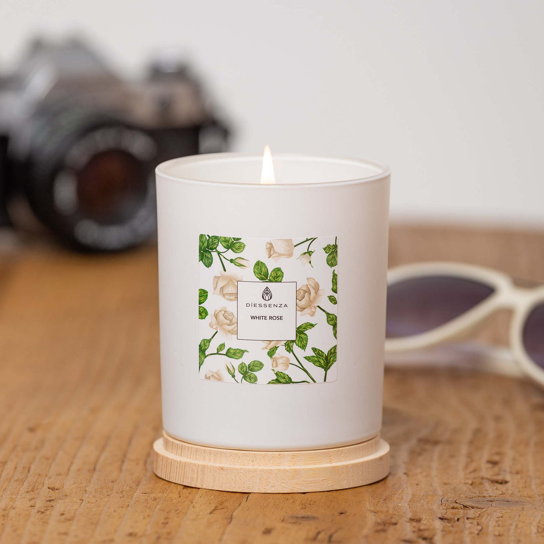 DiEssenza White Rose Candela in soia profumata con Oli Essenziali Cereria San Giacomo