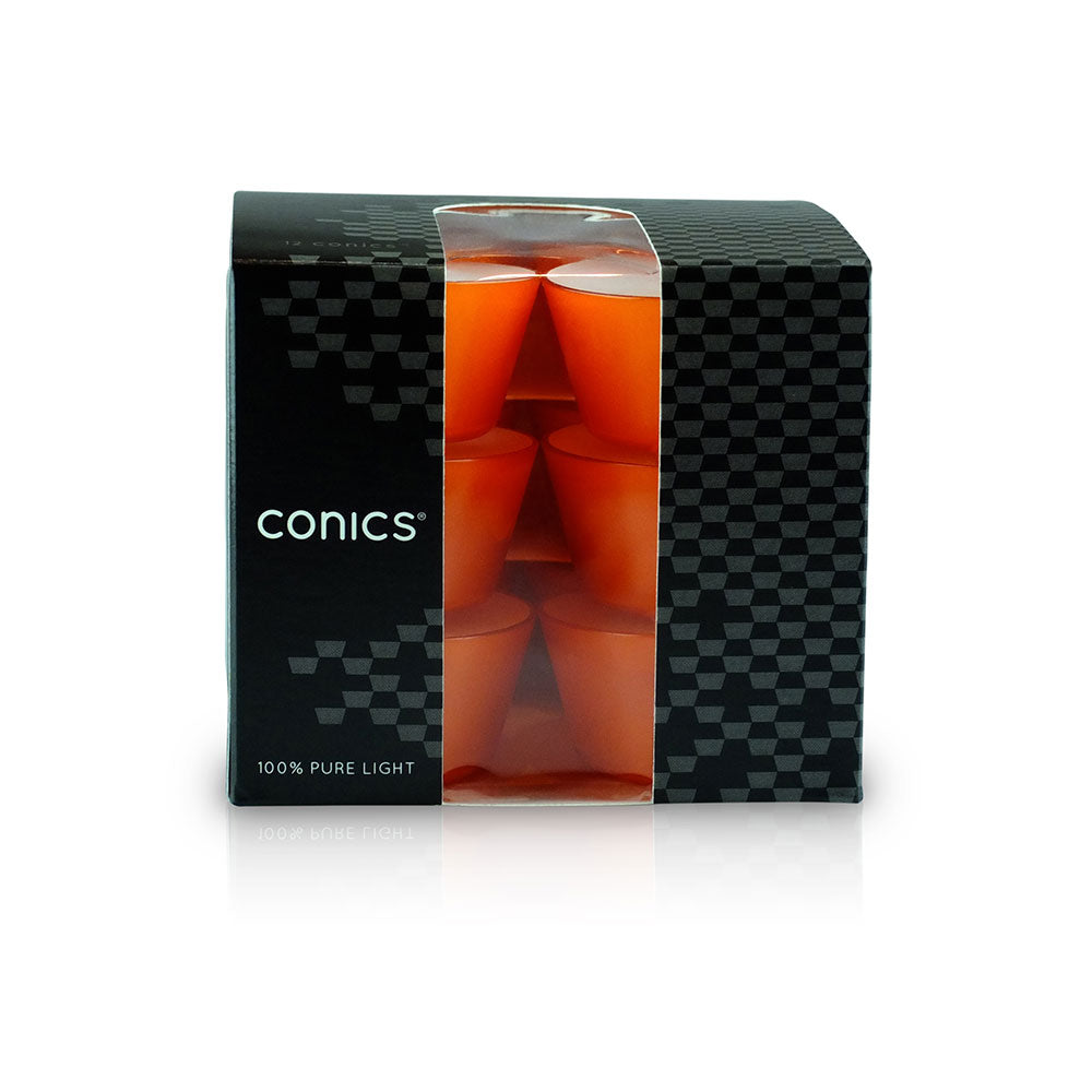 Lumini "Conics" contenitore Arancio durata 7 ore confezione da 12 Candele-cereriasangiacomo
