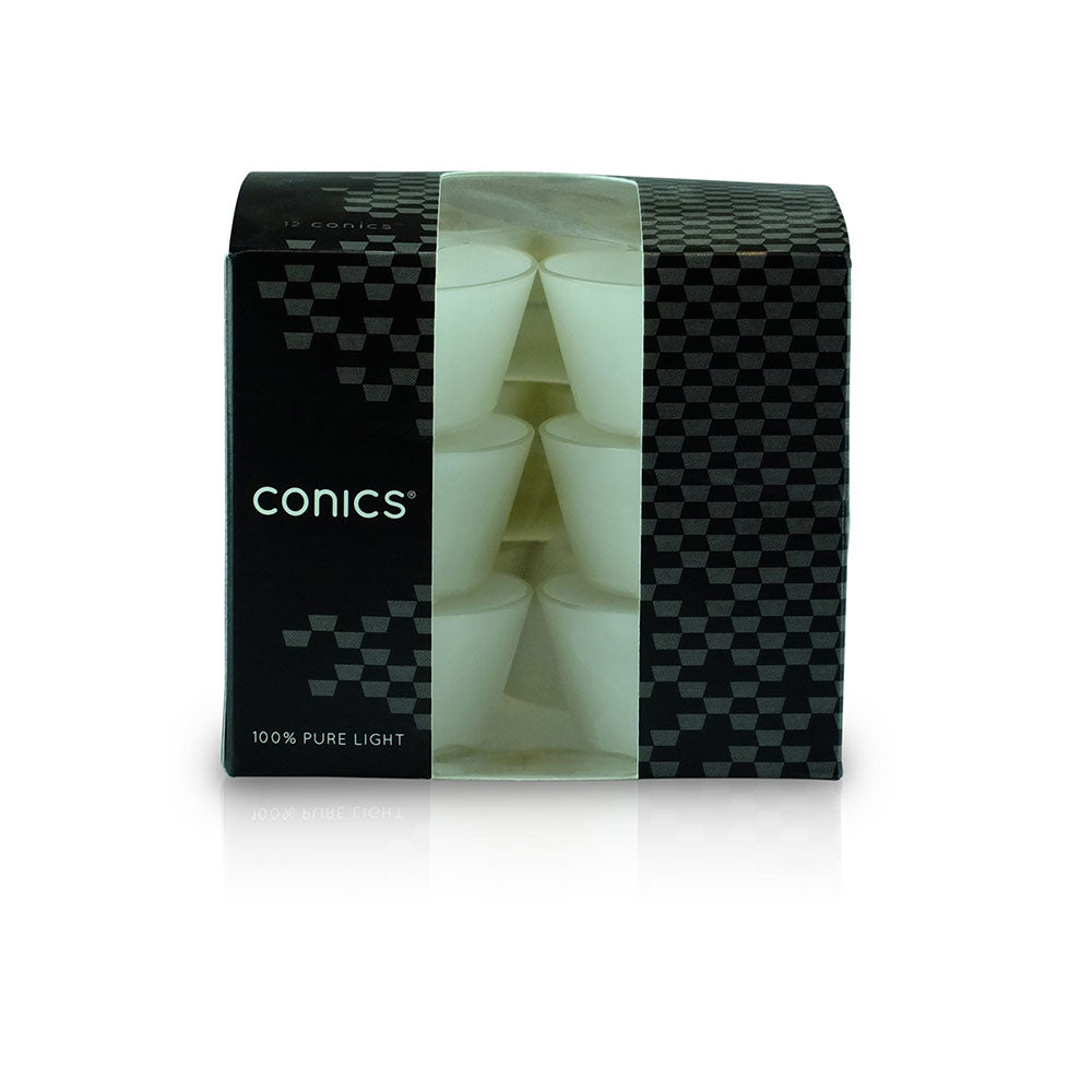 Lumini "Conics" contenitore Bianco durata 7 ore confezione da 12 Candele-cereriasangiacomo
