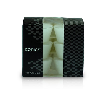 Lumini "Conics" contenitore Bianco durata 7 ore confezione da 12 Candele-cereriasangiacomo